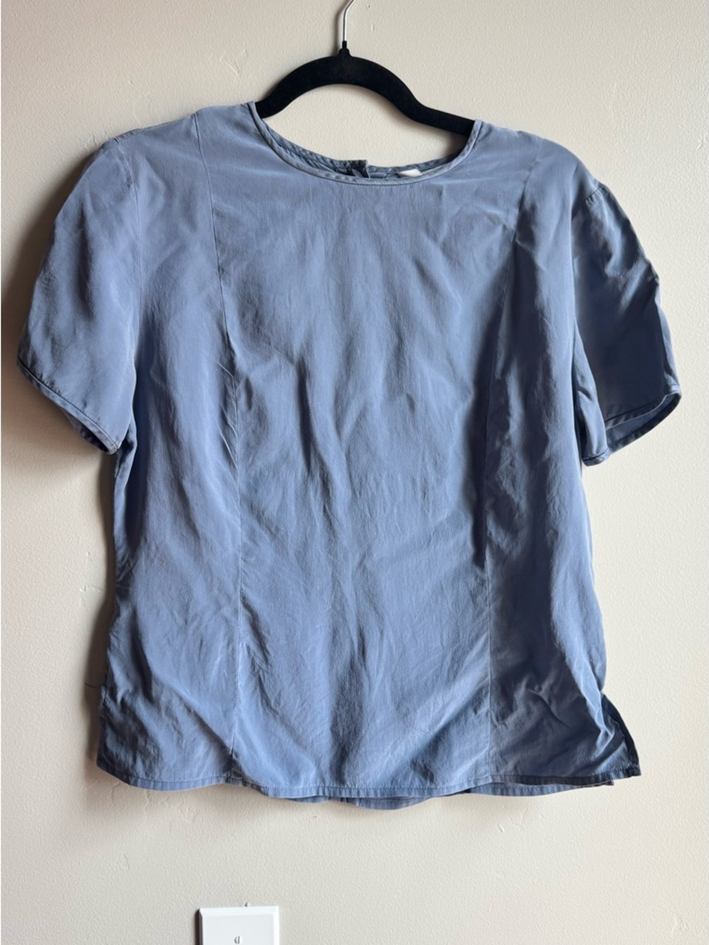 Vintage Silk Blouse Blue Minimalist Clean Girl Quiet Luxury Capsule Top S